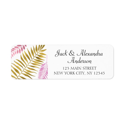 バラ金ゴールド&ゴールドフォイルフローラトロピカル結婚ズ ラベル (正面)