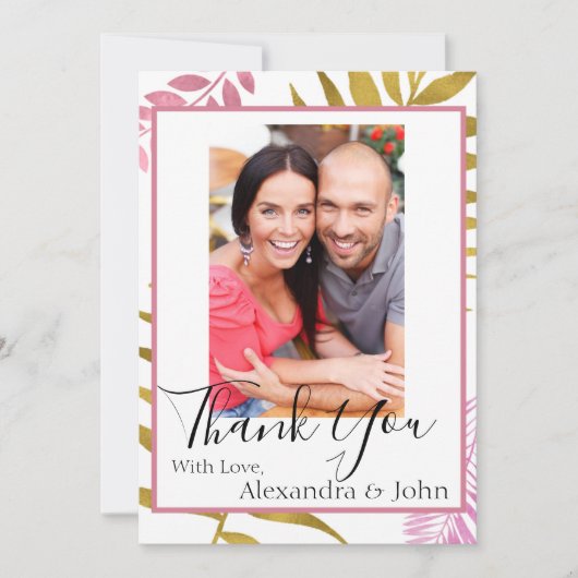 バラ金ゴールド&ゴールドフォイルTropical Thank You サンキューカード (正面)