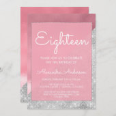 バラ金ゴールド&シルバースパークル18誕生日 招待状 (正面/裏面)