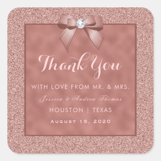 バラ金ゴールド&スタイリッシュグリッター結婚ズ スクエアシール (正面)