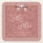 バラ金ゴールド&スタイリッシュグリッター結婚ズ スクエアペーパーコースター (正面)