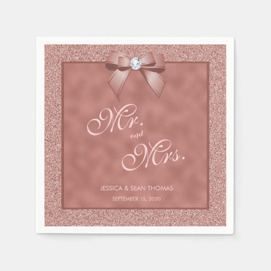 バラ金ゴールド&スタイリッシュグリッター結婚ズ スタンダードカクテルナプキン (正面)