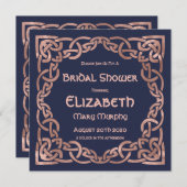 バラ金ゴールド&ネイビーブルーケルト結び目模様招待状 招待状 (正面/裏面)