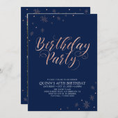 バラ金ゴールド&ネイビーモダンシック大人の誕生日パーティー 招待状 (正面/裏面)