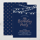 バラ金ゴールド&ネイビーモダン60th大人の誕生日パーティー 招待状 (正面/裏面)