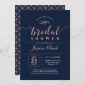 バラ金ゴールド&ネイビー | エレガントウェディングブライダルシャワー 招待状 (正面/裏面)
