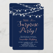 バラ金ゴールド&ネイビー |サプライズモダンバースデーパーティー 招待状 (正面/裏面)