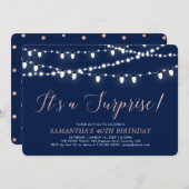 バラ金ゴールド&ネイビー |サプライズ40th誕生日パーティー 招待状 (正面/裏面)