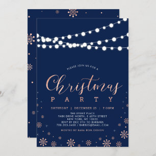 バラ金ゴールド&ネイビー  シックモダンクリスマスパーティー 招待状