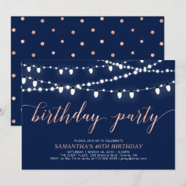 バラ金ゴールド&ネイビー |成人女子40歳の誕生日パーティー 招待状