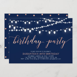 バラ金ゴールド&ネイビー |成人女子40歳の誕生日パーティー 招待状
