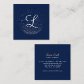 バラ金ゴールド&ネイビー | Chic Minimalist Circleモノグラム スクエア名刺 (正面/裏面)