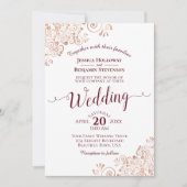 バラ金ゴールド&バーグンディエレガントフリリーレース結婚ズ 招待状 (正面)