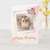 バラ金ゴールド&ピンクかわいい猫誕生日カード カード (黄色い花)