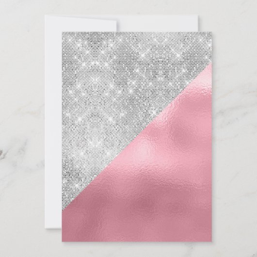 バラ金ゴールド – ピンクとシルバースパークルキンセアニェラ 招待状 (裏面)