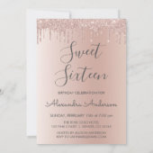 バラ金ゴールド – ピンクグリッターSweet sixteen誕生日 招待状 (裏面)