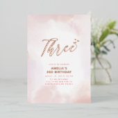 バラ金ゴールド&ピンクハートスリーガール3rd誕生日 箔招待状 (立ち正面)