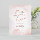 バラ金ゴールド&ピンクハート2女の子2nd誕生日パーティー 箔招待状 (立ち正面)