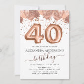 バラ金ゴールド – ピンクバルーン40th誕生日パーティー 招待状 (正面)