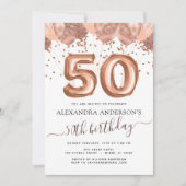 バラ金ゴールド – ピンクバルーン50th誕生日パーティー 招待状 (正面)