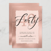 バラ金ゴールド&ピンクフォイル40th誕生日 セーブザデート (正面/裏面)