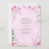 バラ金ゴールド&ピンクマグノリアジオメトリックブライダルシャワー 招待状 (正面)