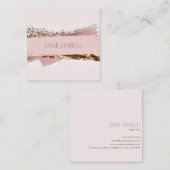 バラ金ゴールド&ピンクラベル美しいサロン スクエア名刺 (正面/裏面)