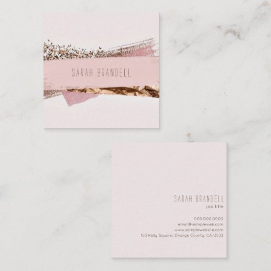 バラ金ゴールド&ピンクラベル美しいサロン スクエア名刺 (正面/裏面)