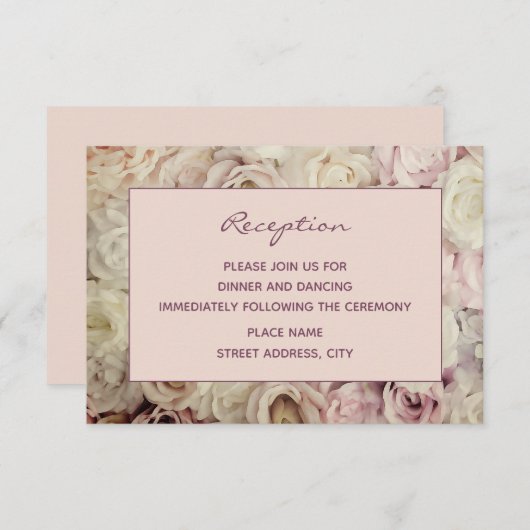 バラ金ゴールド/フィグピンクウェディングレセプションカード エンクロージャーカード (正面/裏面)
