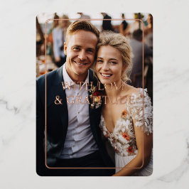 バラ金ゴールド、フォイル結婚ス、1枚の写真「ありがとう」 箔招待状