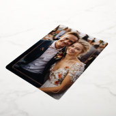 バラ金ゴールド、フォイル結婚ス、1枚の写真「ありがとう」 箔招待状 (回転した状態)