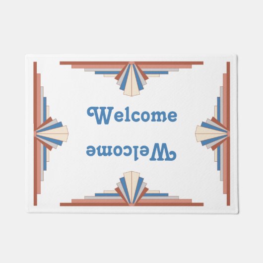 バラ金ゴールド、ブラウン&ブルーマットのアートデコ要素 ドアマット (正面)