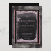 バラ金ゴールド&ブラックウォーターカラーギャラリーウェディングパーティー 招待状 (正面/裏面)