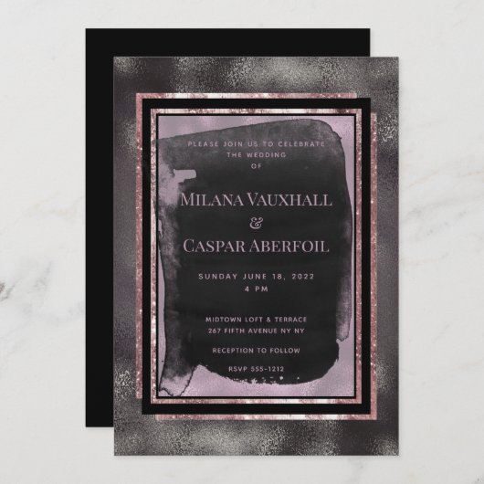 バラ金ゴールド&ブラックウォーターカラーギャラリーウェディングパーティー 招待状 (正面/裏面)