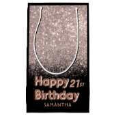 バラ金ゴールド&ブラックグリッターハッピーバースデーAny Age スモールペーパーバッグ (正面)