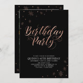 バラ金ゴールド&ブラックシックモダンアダルトバースデーパーティー 招待状 (正面/裏面)