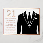 バラ金ゴールド&ブラックスーツ&タイ21st誕生日パーティー 箔招待状<br><div class="desc">バラ金ゴールド&ブラックスーツ&タイ21stバースデーパーティーフォイル招待状ニッチとネストストアで他の招待状を参照</div>