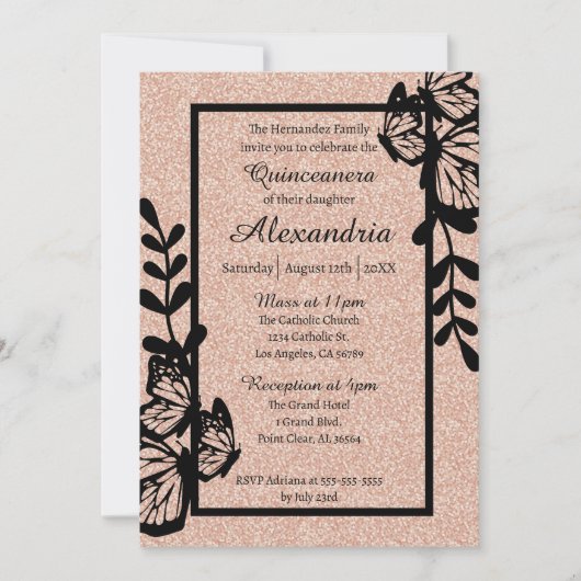 バラ金ゴールド&ブラックバタフライキンセアニェラ 招待状 (正面)