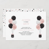 バラ金ゴールド&ブラックバルーン60モダンバースデーパーティー 招待状 (正面/裏面)