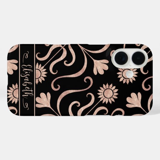 バラ金ゴールド&ブラックフローラダマスクサンフラワーフォークアート Case-Mate iPhoneケース (裏面 (横))