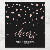 バラ金ゴールド&ブラックマイルストーンバースデーモダンタパーティー ワインラベル (シングルラベル)