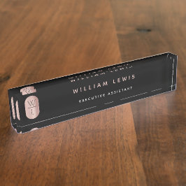バラ金ゴールド&ブラックモノグラムミニマモダンリスト デスクネームプレート
