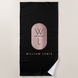バラ金ゴールド&ブラックモノグラムミニマモダンリスト ビーチタオル