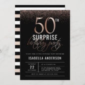 バラ金ゴールド&ブラック50thサプライズ誕生日パーティー 招待状 (正面/裏面)