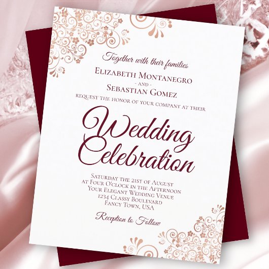 バラ金ゴールド&ブルゴーニュBUDGETウェディング招待