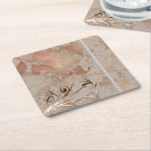 バラ金ゴールド、ホワイトパール、フローラスクエアタイルビーバー スクエアペーパーコースター (アングル)