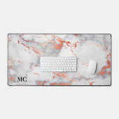 バラ金ゴールド&ホワイトマーブルウィズモノグラム デスクマット (キーボード&マウス)