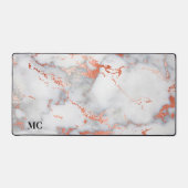 バラ金ゴールド&ホワイトマーブルウィズモノグラム デスクマット (正面)