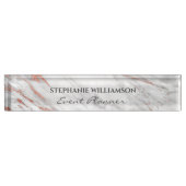 バラ金ゴールド&ホワイトマーブルモダンエレガント デスクネームプレート (正面)