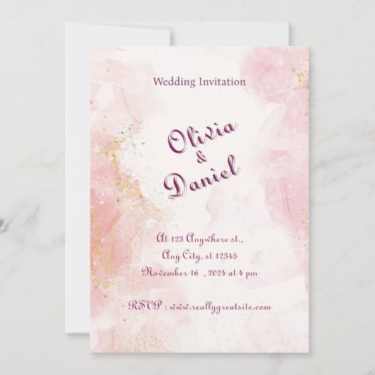 バラ金ゴールド&ホワイトマーブル結婚式招待状 招待状 (正面)